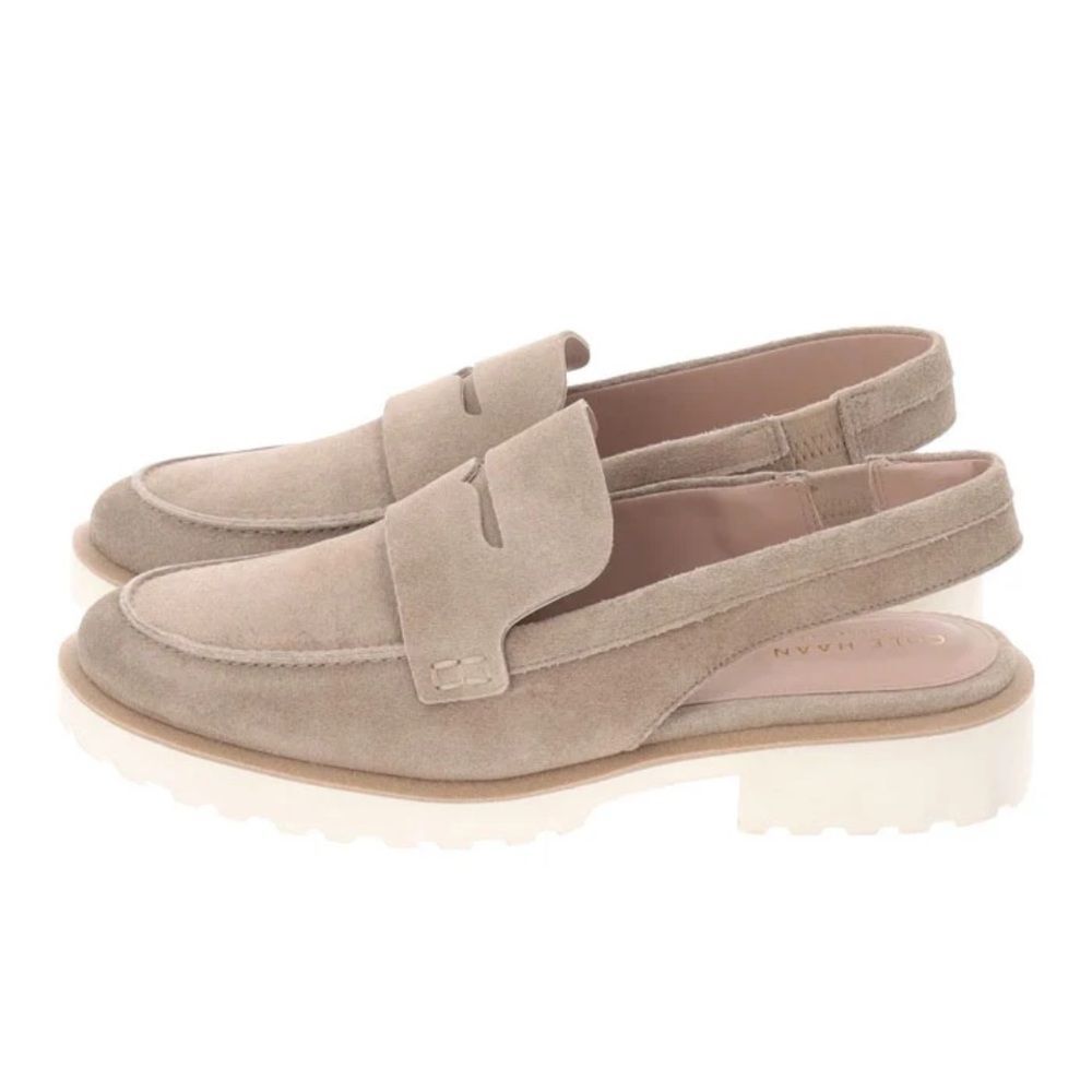 Cole Haan Women's Geneva Lug Sole Slingback  Penny Loafer Flats Suede Beige 7.5B - Picture 2 of 7
